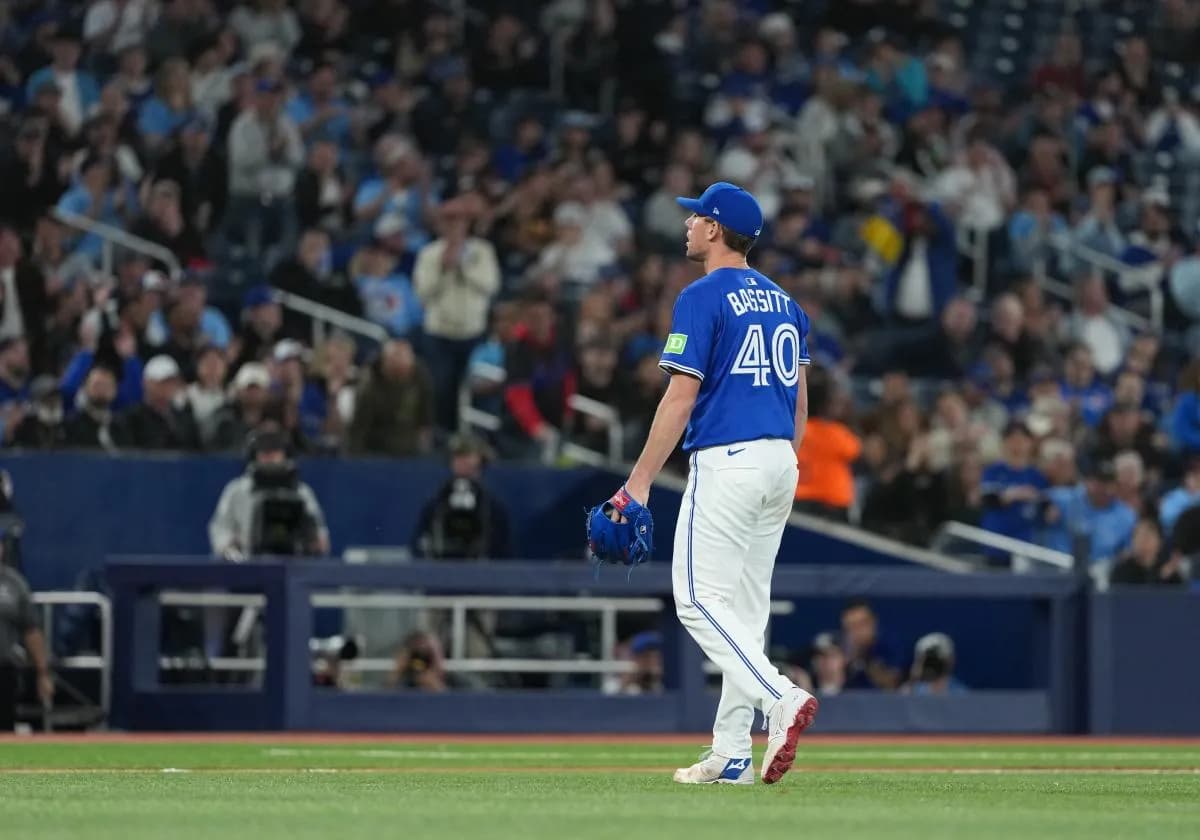 Toronto Blue Jays starting pitcher Chris Bassitt (40) walks towards the dugout against the San Diego Padres at the end of the sixth inning at Rogers Centre.