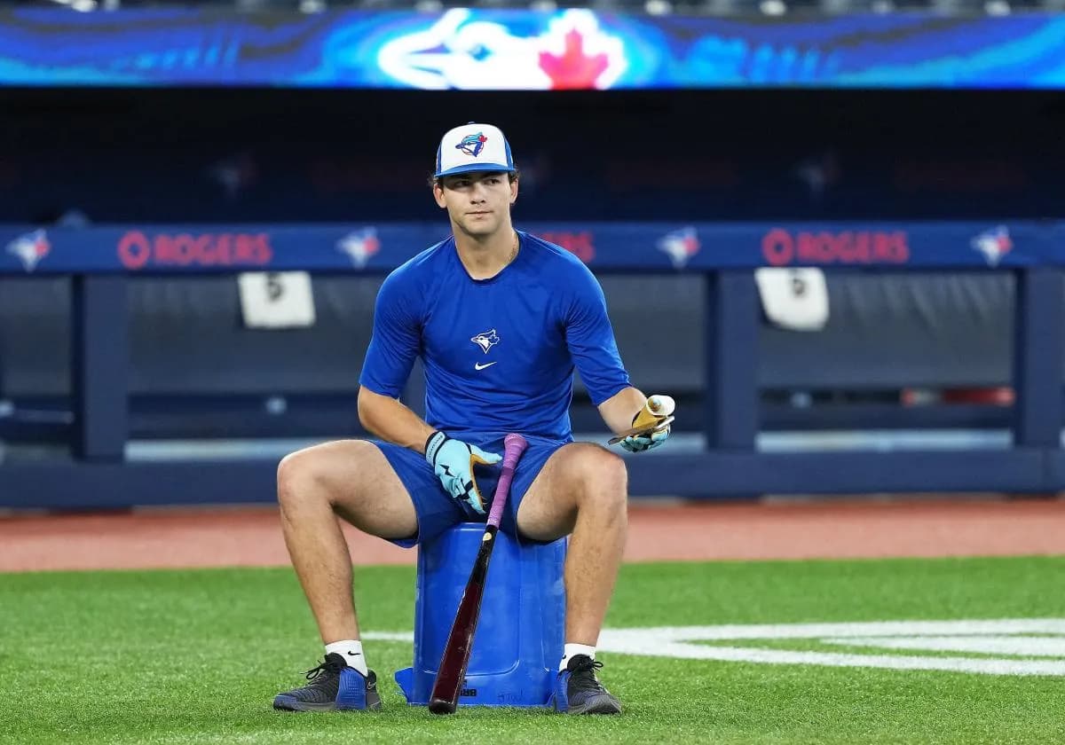 Toronto Blue Jays outfielder Joey Loperfido (10) watches during early batting practice before a game against the Baltimore Orioles at Rogers Centre