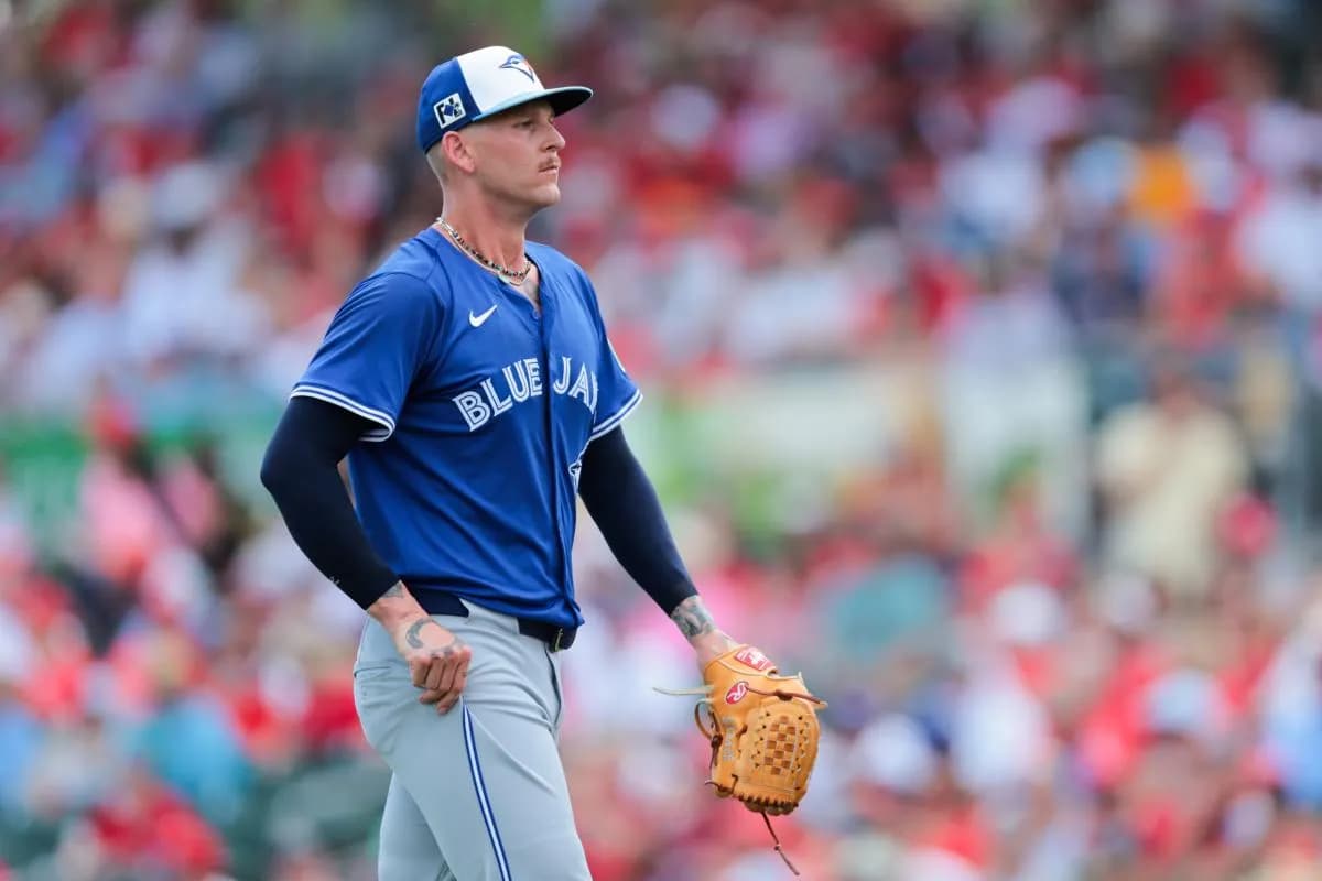 Toronto Blue Jays starting pitcher Bowden Francis (44) leaves the game against the St. Louis Cardinals during the first inning at Roger Dean Chevrolet Stadium.