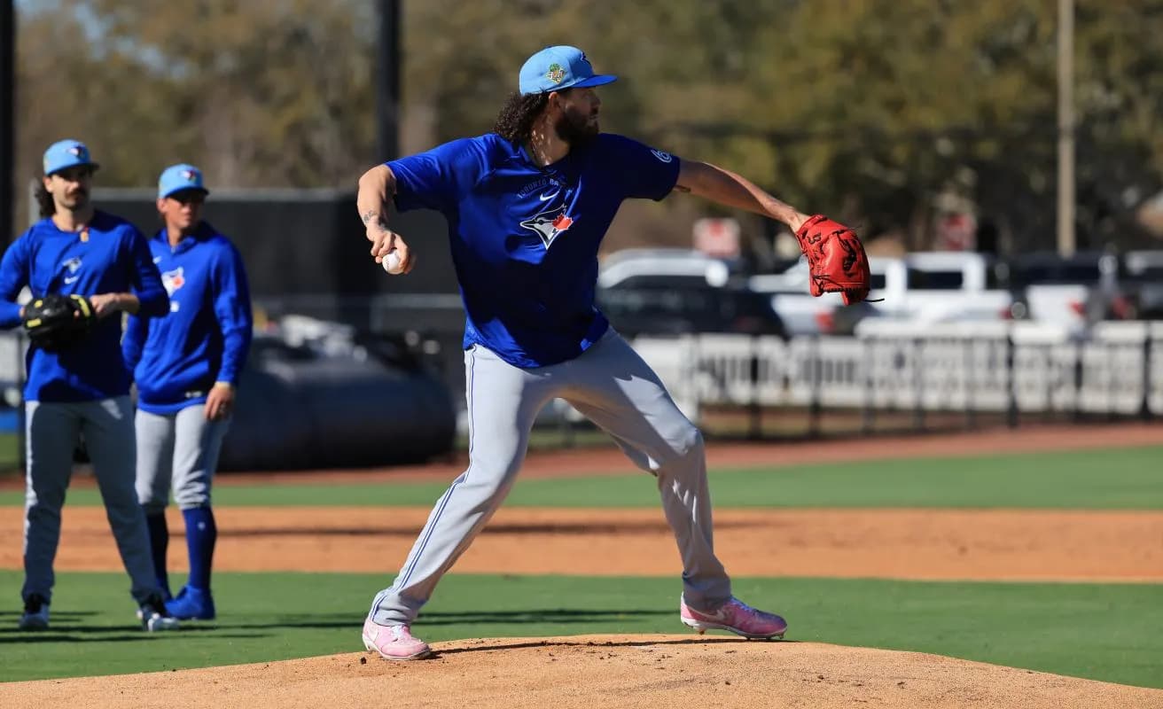 Toronto Blue Jays pitcher Cody Ponce (66) works out during spring training practice at Player Development Complex.
