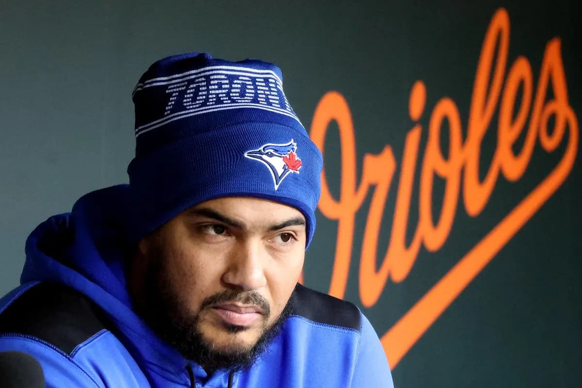 Toronto Blue Jays outfielder Anthony Santander (25) looks on before a game against the Baltimore Orioles at Oriole Park at Camden Yards