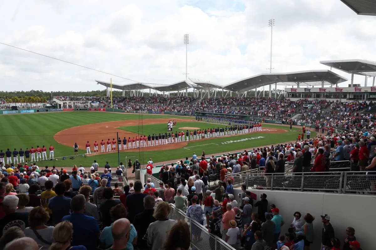 A general view of JetBlue Park at Fenway South during the National Anthem between the Boston Red Sox and Toronto Blue Jays