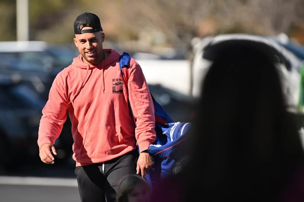 Toronto Blue Jays outfielder George Springer arrives to spring training at the Bobby Mattick Training Center at Englebert Complex.