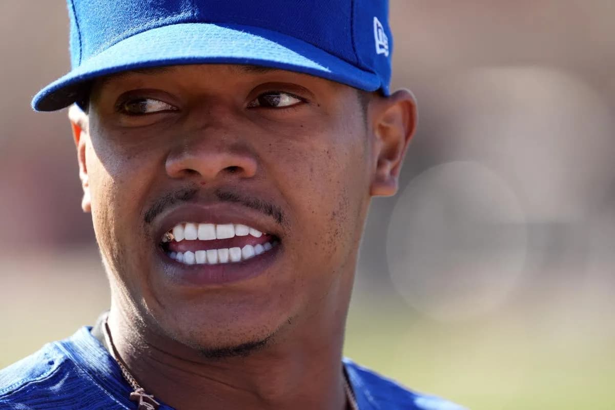 Chicago Cubs pitcher Marcus Stroman looks on during a spring training workout at Sloan Park.
