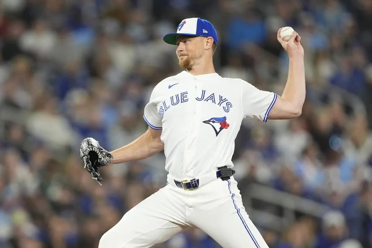 Toronto Blue Jays starting pitcher Eric Lauer (56) pitches to the Athletics during the third inning at Rogers Centre.