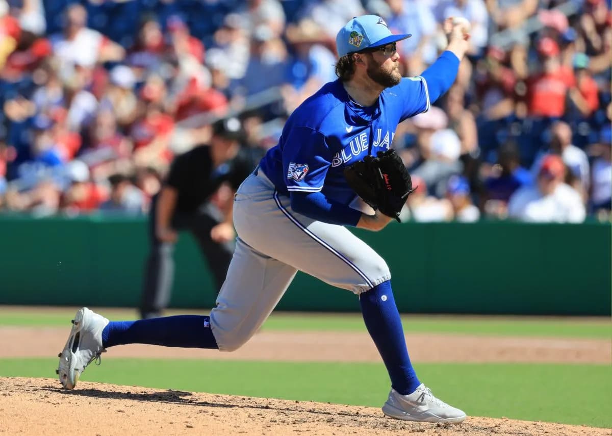 Toronto Blue Jays pitcher Josh Fleming (35) throws a pitch during the sixth inning against the Philadelphia Phillies at BayCare Ballpark.