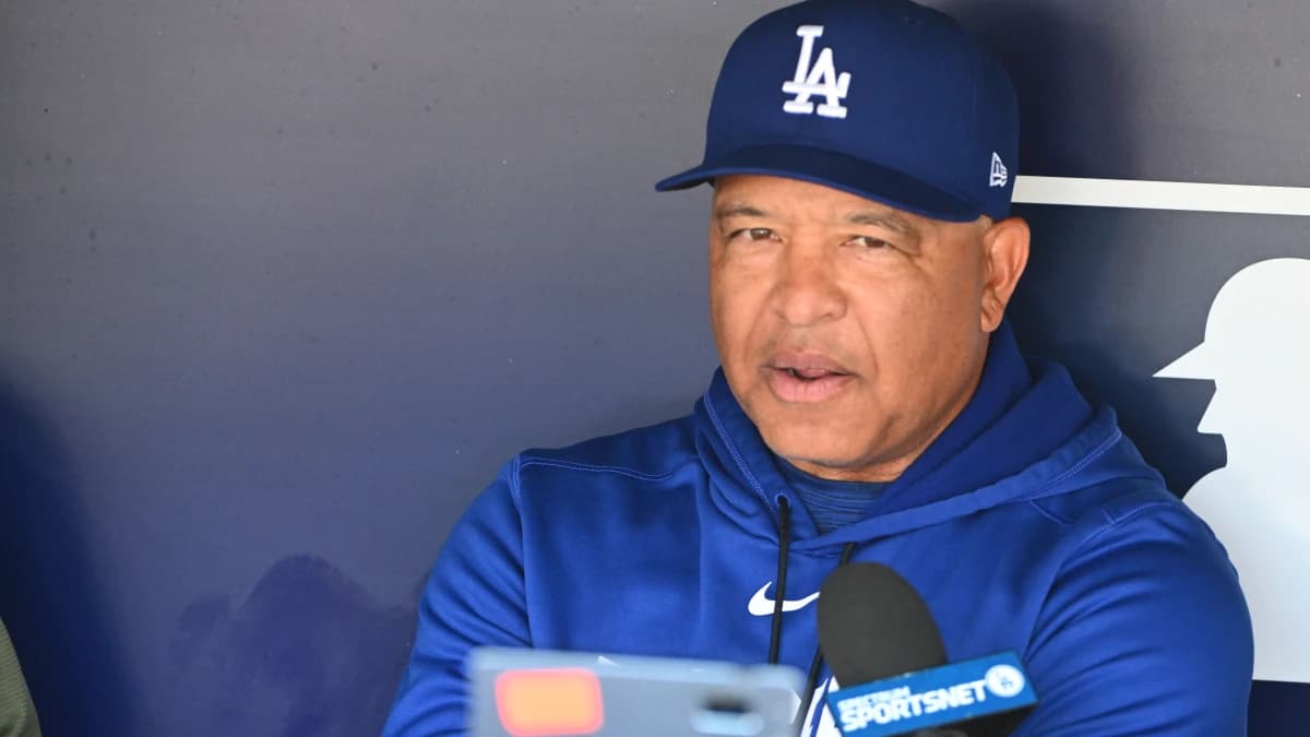 Los Angeles Dodgers manager Dave Roberts (30) talks with the media before the game against the Washington Nationals at Nationals Park.