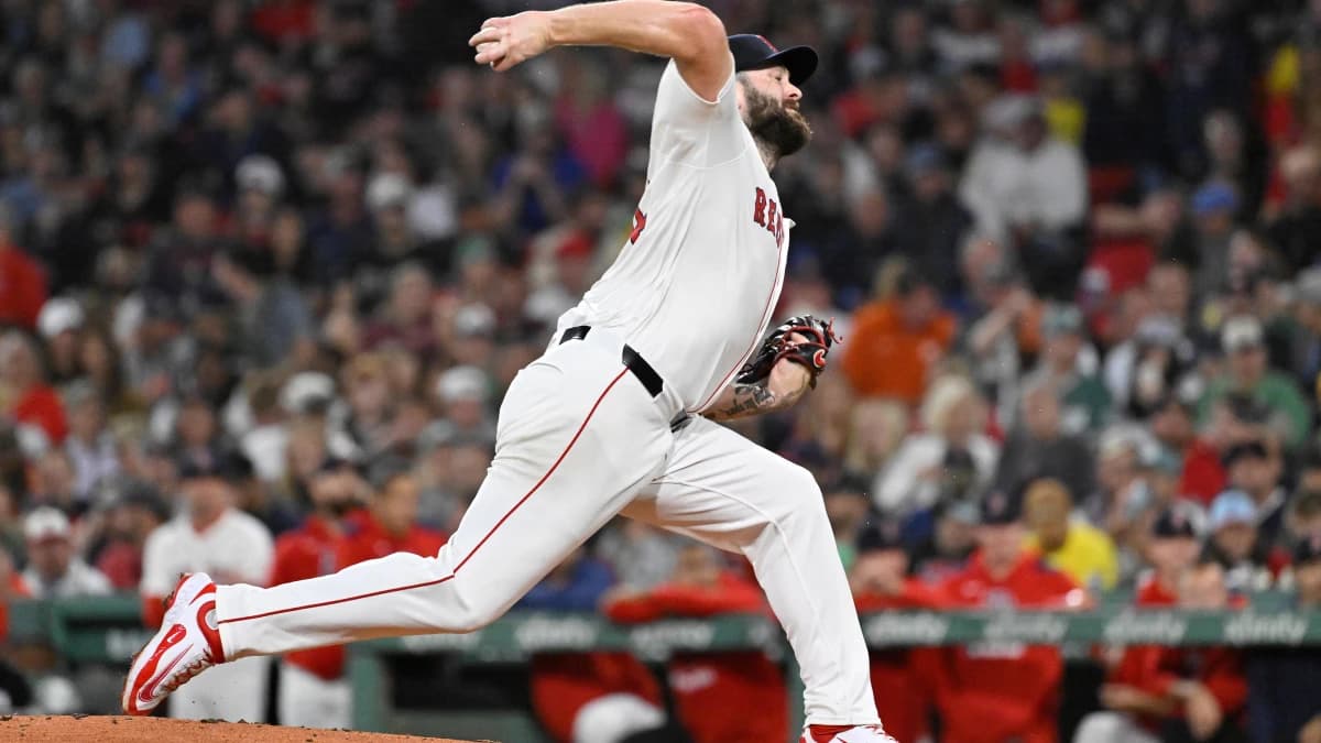 Boston Red Sox starting pitcher Lucas Giolito (54) pitches against the Athletics during the third inning at Fenway Park.