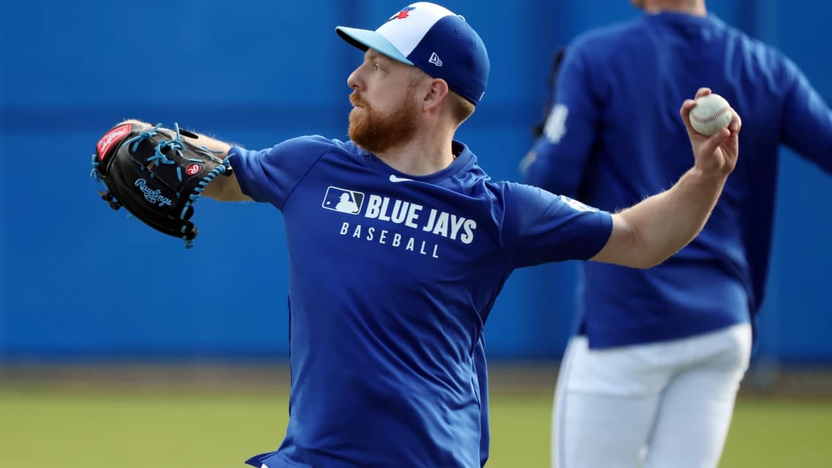 Toronto Blue Jays pitcher Richard Lovelady (68) during spring training workouts at TD Ballpark.