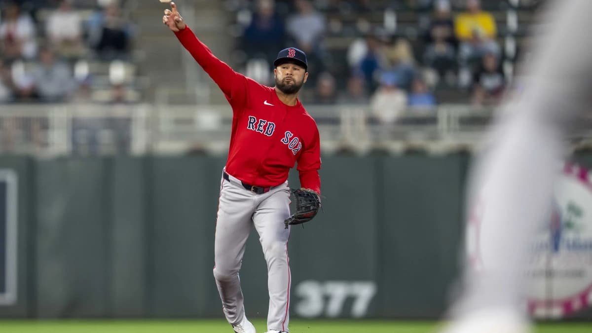 Boston Red Sox second baseman Isiah Kiner-Falefa (2) throws the ball to first base for an out against the Minnesota Twins in the fourth inning at Target Field.