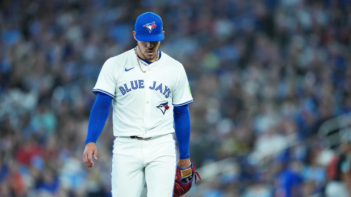 Toronto Blue Jays starting pitcher Jose Berrios (17) walks towards the dugout against the Baltimore Orioles during the second inning at Rogers Centre.