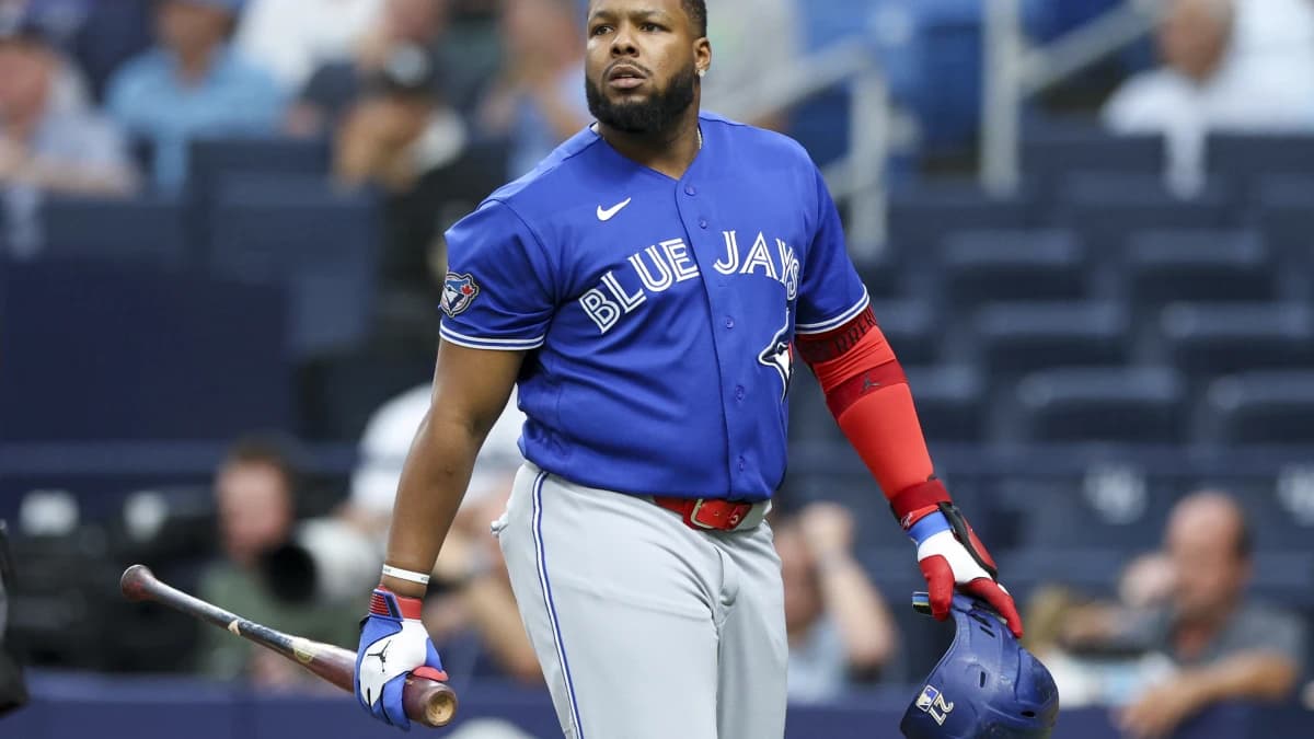 Toronto Blue Jays first baseman Vladimir Guerrero Jr. (27) reacts after striking out against the Tampa Bay Rays in the first inning at Tropicana Field.