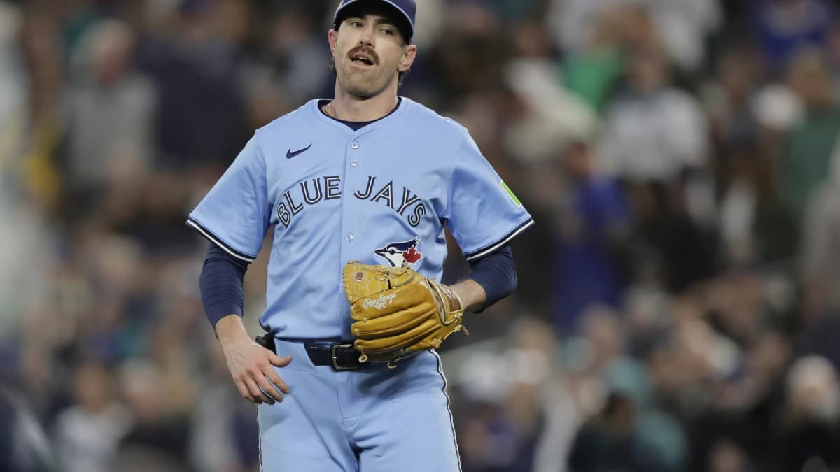 Toronto Blue Jays pitcher Shane Bieber (57) reacts after the fourth inning against the Seattle Mariners during game three of the ALCS round for the 2025 MLB playoffs at T-Mobile Park.