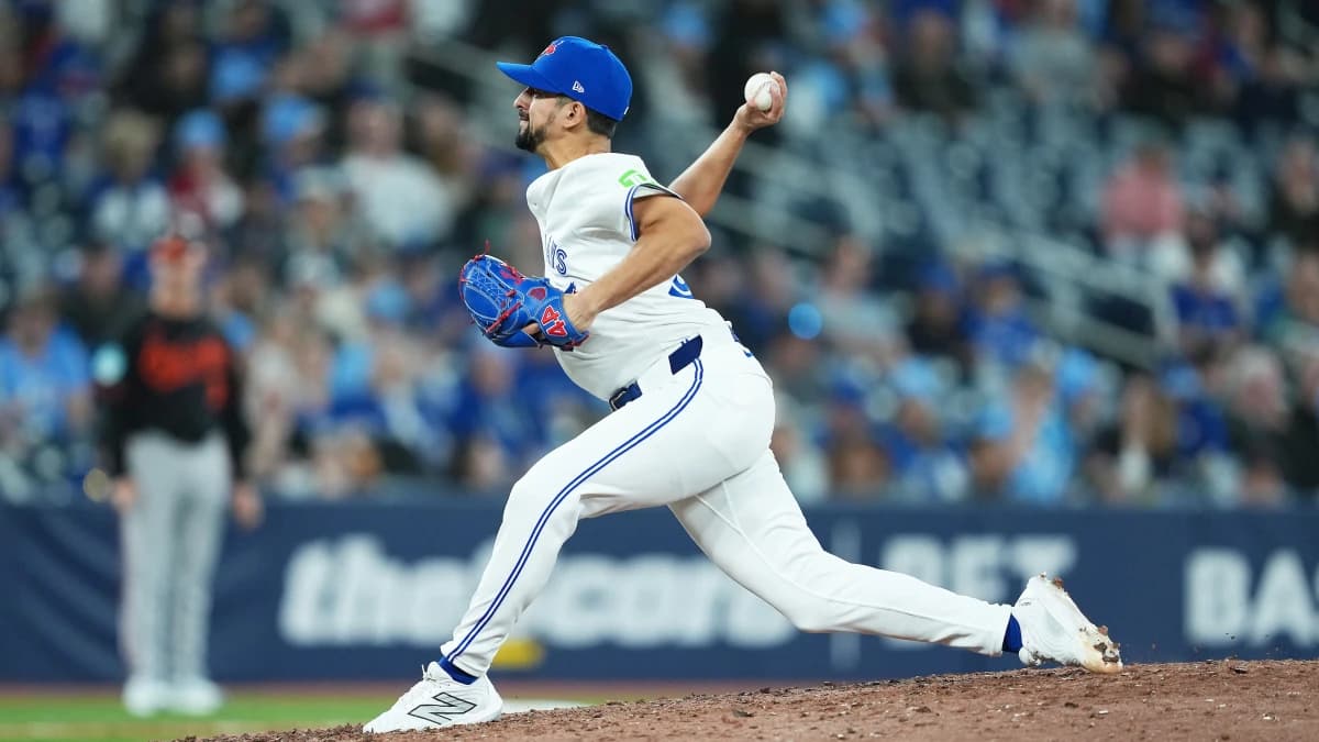 Toronto Blue Jays relief pitcher Nick Sandlin (52) throws a pitch against the Baltimore Orioles during the eighth inning at Rogers Centre