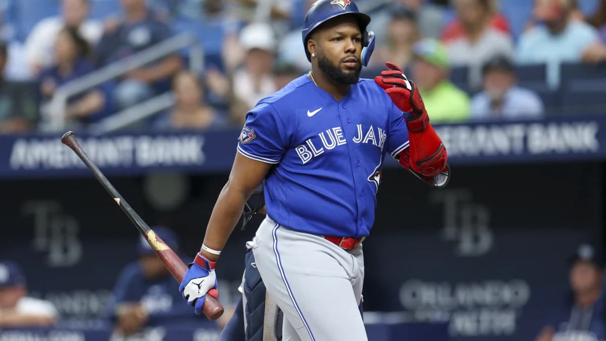 Toronto Blue Jays first baseman Vladimir Guerrero Jr. (27) reacts after striking out against the Tampa Bay Rays in the first inning at Tropicana Field.