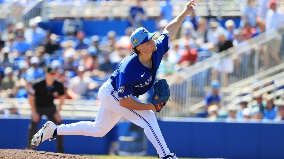 Toronto Blue Jays pitcher Adam MacKo (64) throws a pitch during the third inning against the Philadelphia Phillies at TD Ballpark.