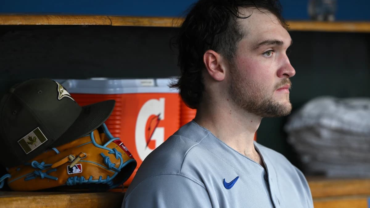 Toronto Blue Jays starting pitcher Trey Yesavage (39) watches the action from the dugout against the Detroit Tigers in the fifth inning at Comerica Park.