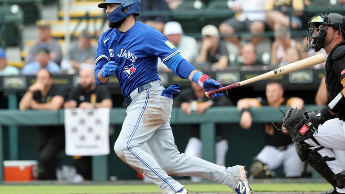 Toronto Blue Jays infielder Michael Stefanic (16) reaches base on error during the fifth inning against the Pittsburgh Pirates at LECOM Park.