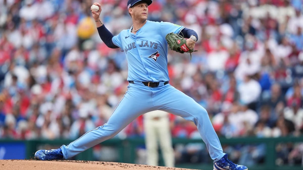 Toronto Blue Jays starting pitcher Bowden Francis (44) throws a pitch against the Philadelphia Phillies in the first inning at Citizens Bank Park.