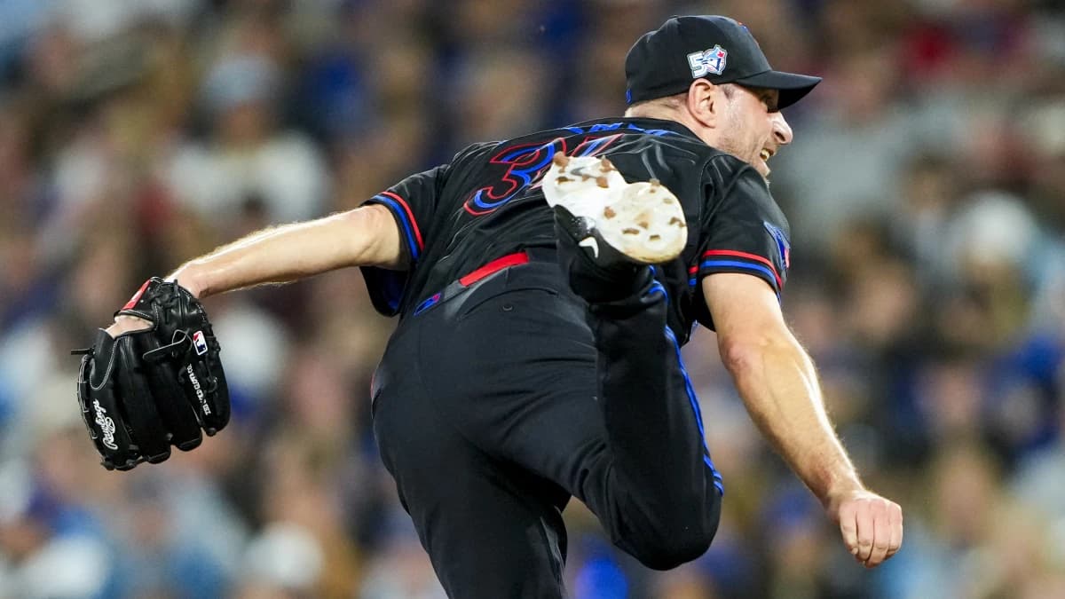 Toronto Blue Jays pitcher Max Scherzer (31) pitches to the Cleveland Guardians during the first inning at Rogers Centre.