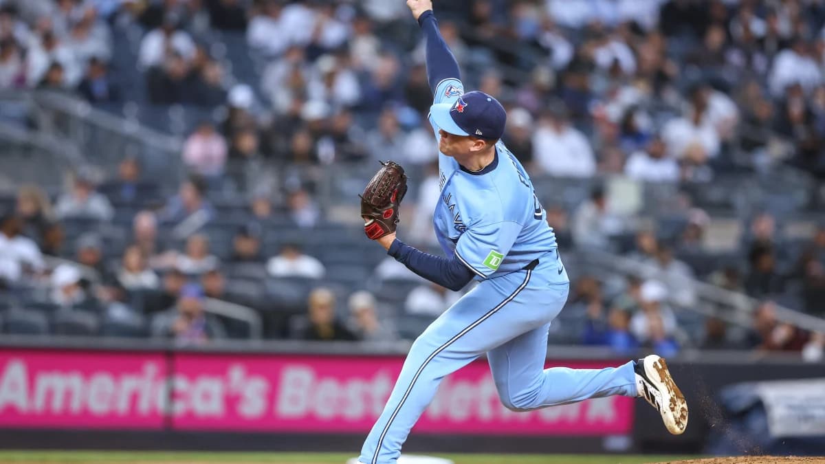 Toronto Blue Jays starting pitcher Braydon Fisher (63) pitches in the first inning against the New York Yankees at Yankee Stadium.