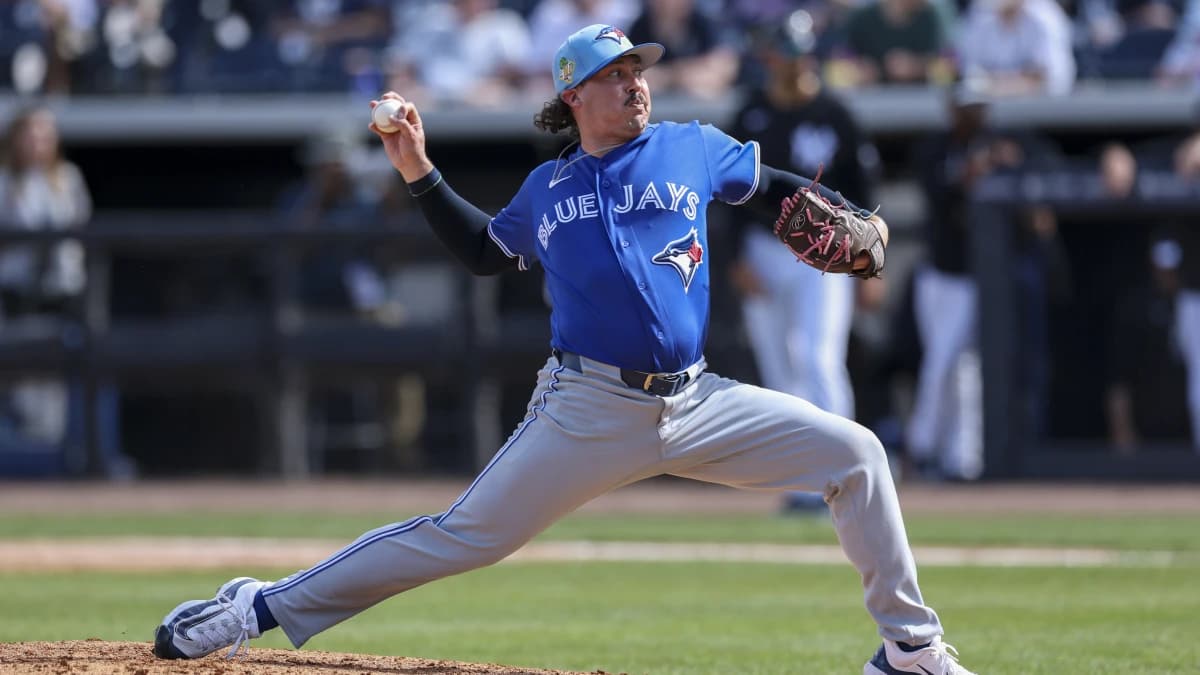 Toronto Blue Jays pitcher Nate Garkow (96) throws a pitch against the New York Yankees in the sixth inning during spring training at George M. Steinbrenner Field.