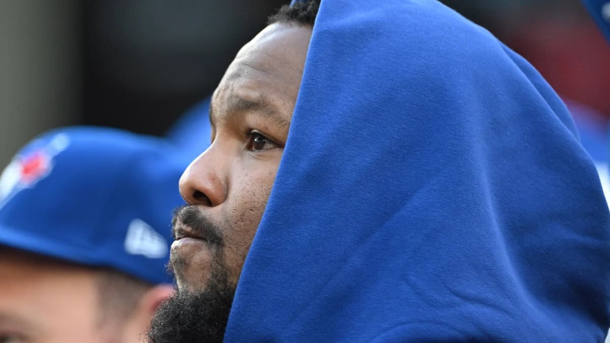 Toronto Blue Jays first baseman Vladimir Guerrero Jr. (27) looks on from the bench during play against the Miami Marlins at Rogers Centre.