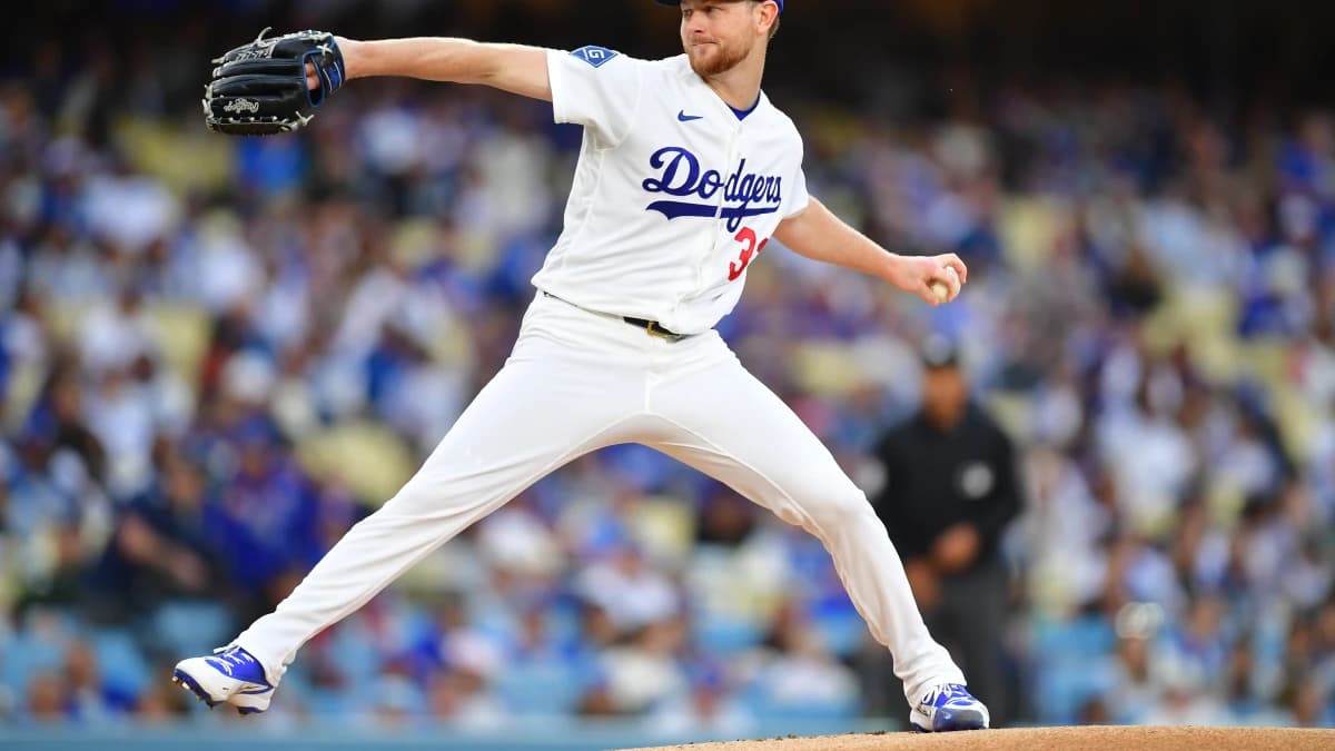 Los Angeles Dodgers pitcher Eric Lauer (33) pitches during the first inning against the Colorado Rockies at Dodger Stadium.