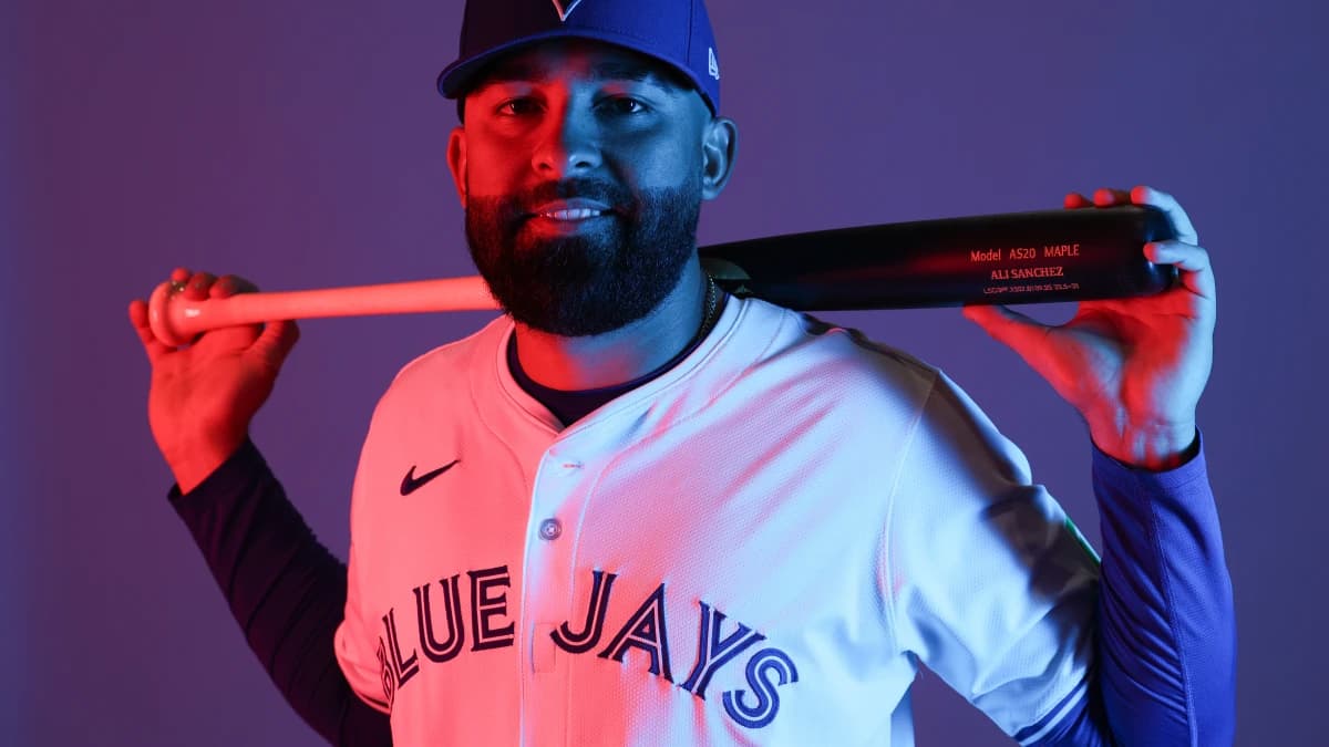 Toronto Blue Jays catcher Ali Sanchez (75) participates in media day at the Blue Jays Player Development Complex.