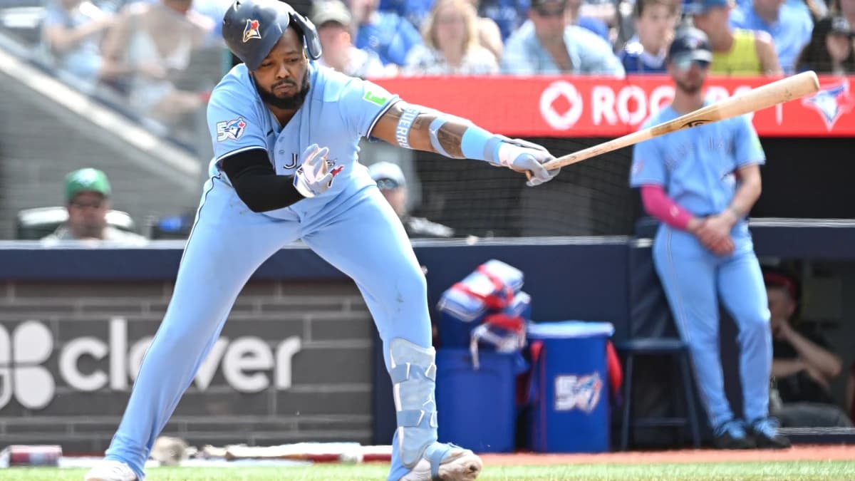 Toronto Blue Jays first baseman Vladimir Guerrero Jr. (27) strikes out swinging against the Baltimore Orioles in the fourth inning at Rogers Centre.