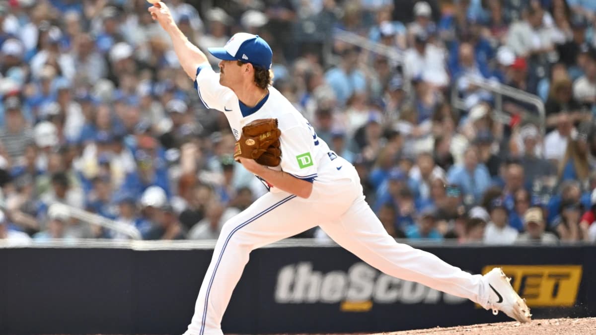 Toronto Blue Jays starting pitcher Shane Bieber (57) delivers a pitch against the Houston Astros in the second inning at Rogers Centre.