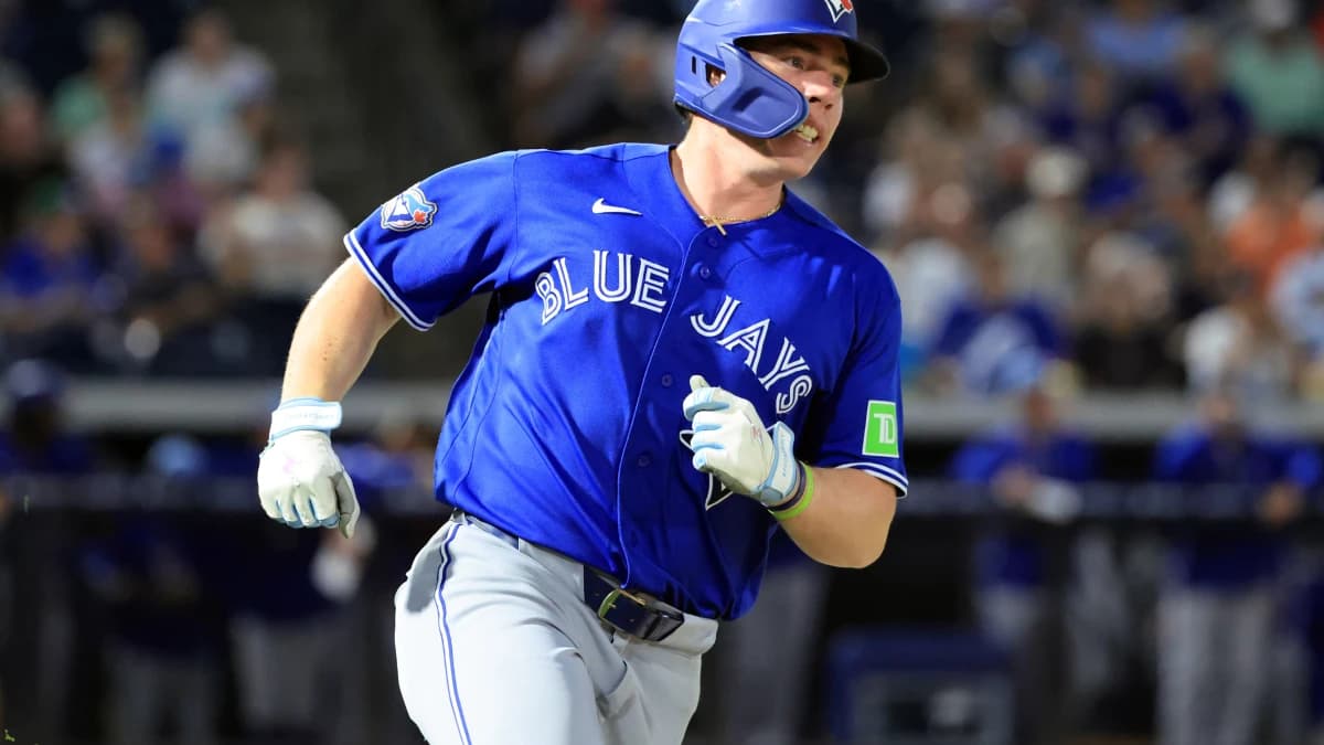 Toronto Blue Jays infielder Sean Keys (89) singles during the fifth inning against the New York Yankees at George M. Steinbrenner Field.