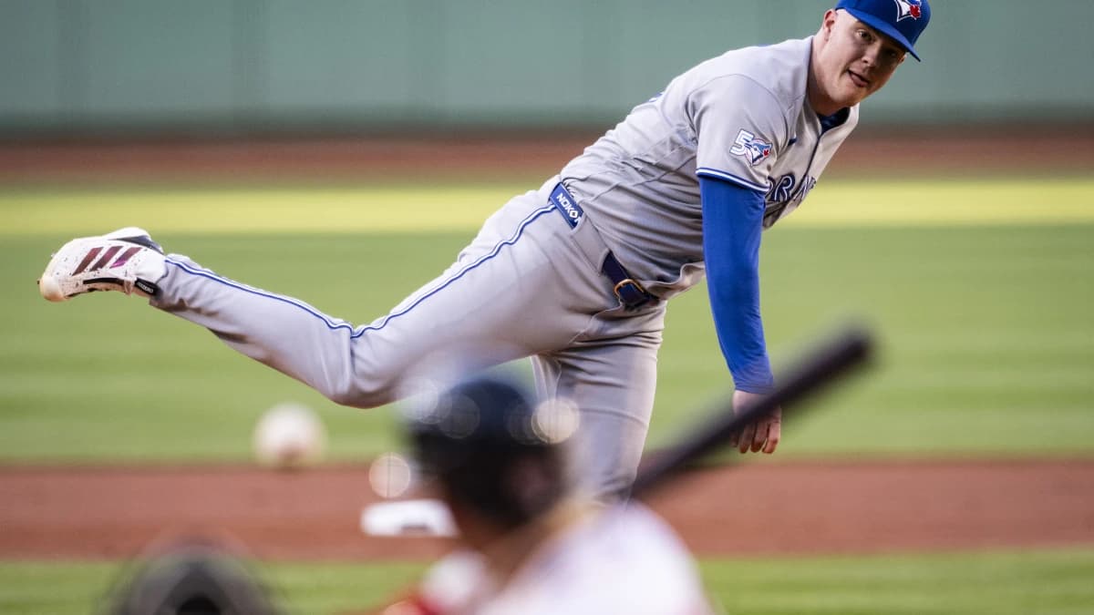 Starting Toronto Blue Jays pitcher Braydon Fisher (63) throws in the first inning against the Boston Red Sox at Fenway Park.
