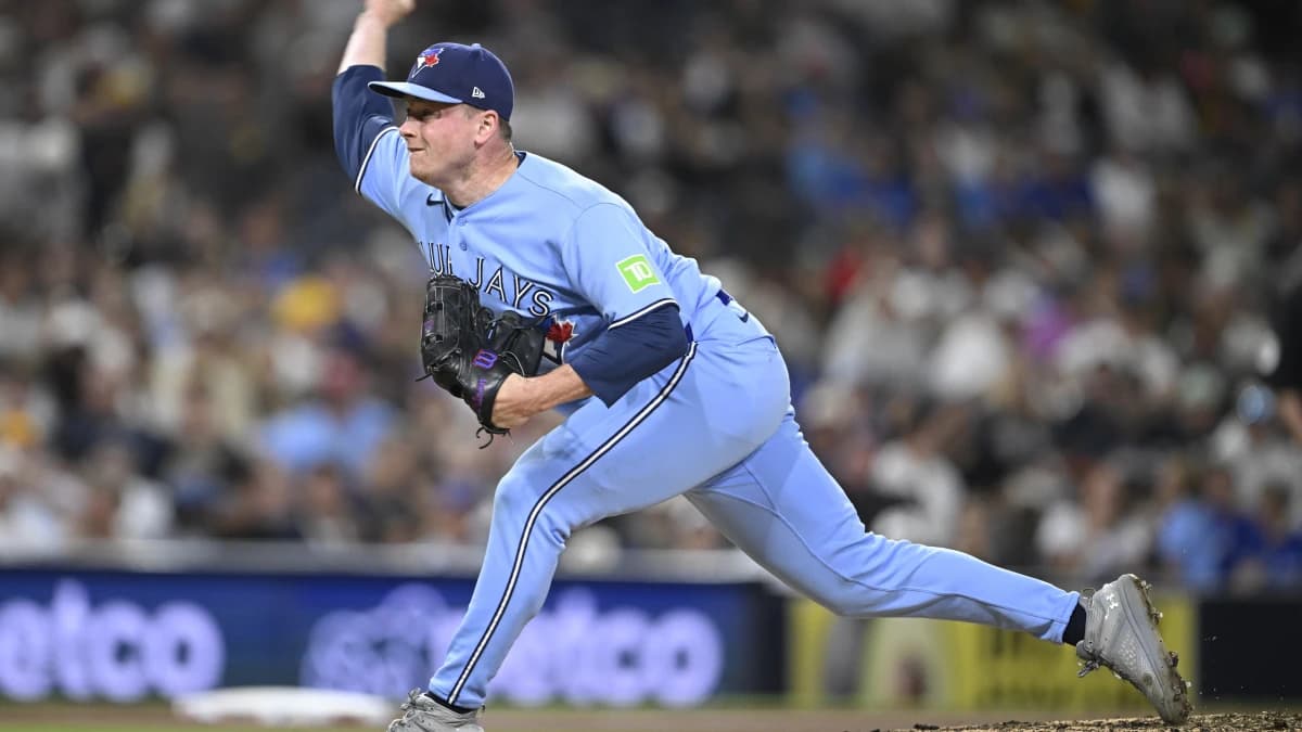 Toronto Blue Jays pitcher Louis Varland (77) delivers during the ninth inning against the San Diego Padres at Petco Park.