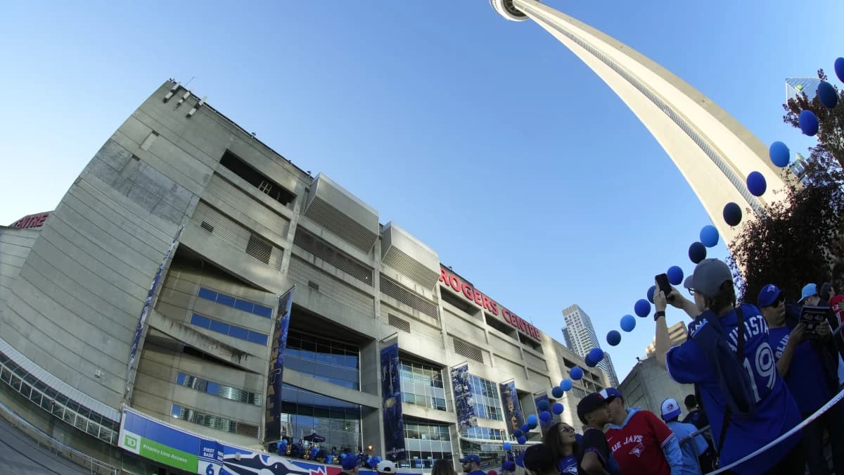 General view of the stadium exterior before game one between the Toronto Blue Jays and the Seattle Mariners in the ALCS round for the 2025 MLB playoffs at Rogers Centre.