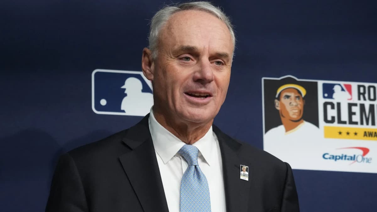 Major League Baseball commissioner Rob Manfred before game three of the 2025 MLB World Series between the Toronto Blue Jays and Los Angeles Dodgers at Dodger Stadium. v