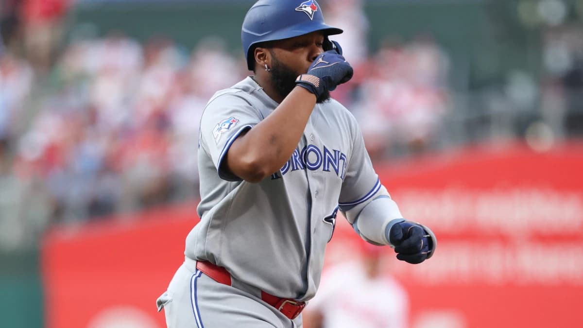 Toronto Blue Jays first baseman Vladimir Guerrero Jr. (27) runs the bases after hitting a home run against the Philadelphia Phillies during the first inning at Citizens Bank Park.