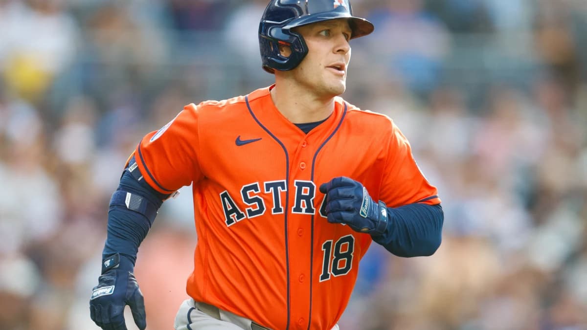Houston Astros center fielder Daulton Varsho (18) hits a two-run home run during the second inning against the San Diego Padres at Petco Park.