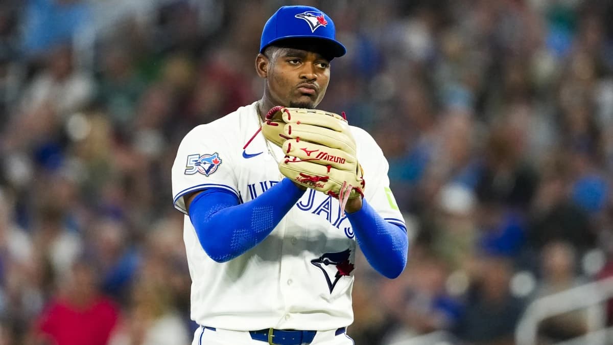 Toronto Blue Jays pitcher José Soriano (40) returns to the dugout after the first inning against the Boston Red Sox at Rogers Centre