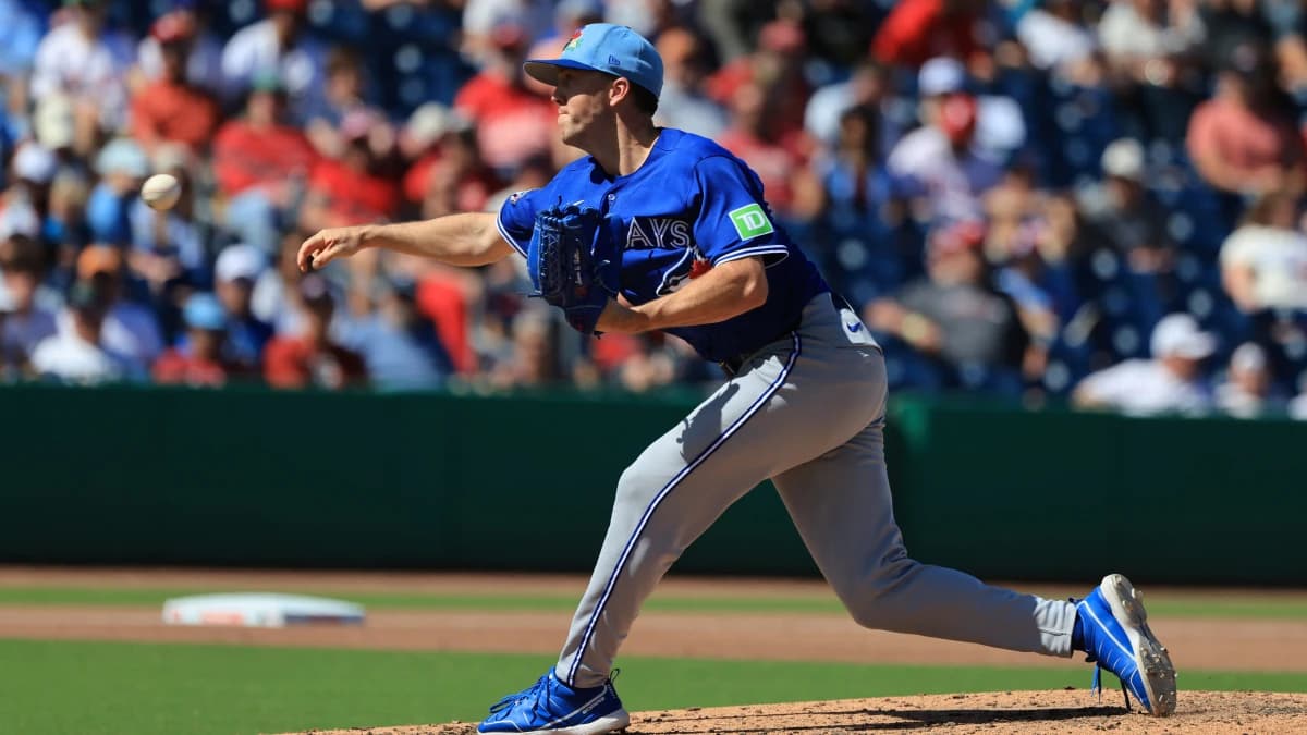 Toronto Blue Jays pitcher Chase Lee (52) throws a pitch during the fifth inning against the Philadelphia Phillies at BayCare Ballpark