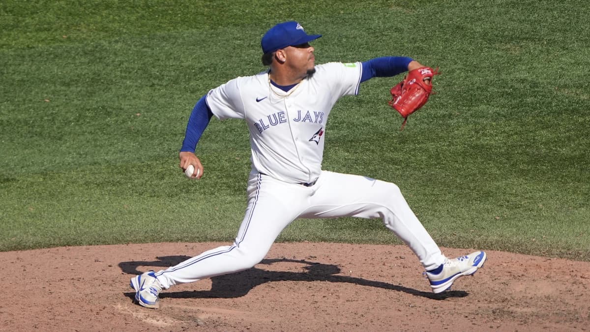 Toronto Blue Jays pitcher Lazaro Estrada (60) pitches to the Los Angeles Angels during the seventh inning at Rogers Centre.