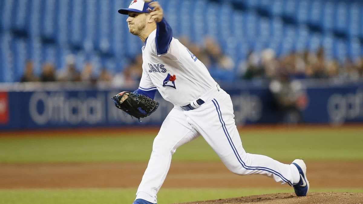Toronto Blue Jays starting pitcher Thomas Pannone (45) pitches to the Baltimore Orioles during the first inning at Rogers Centre.
