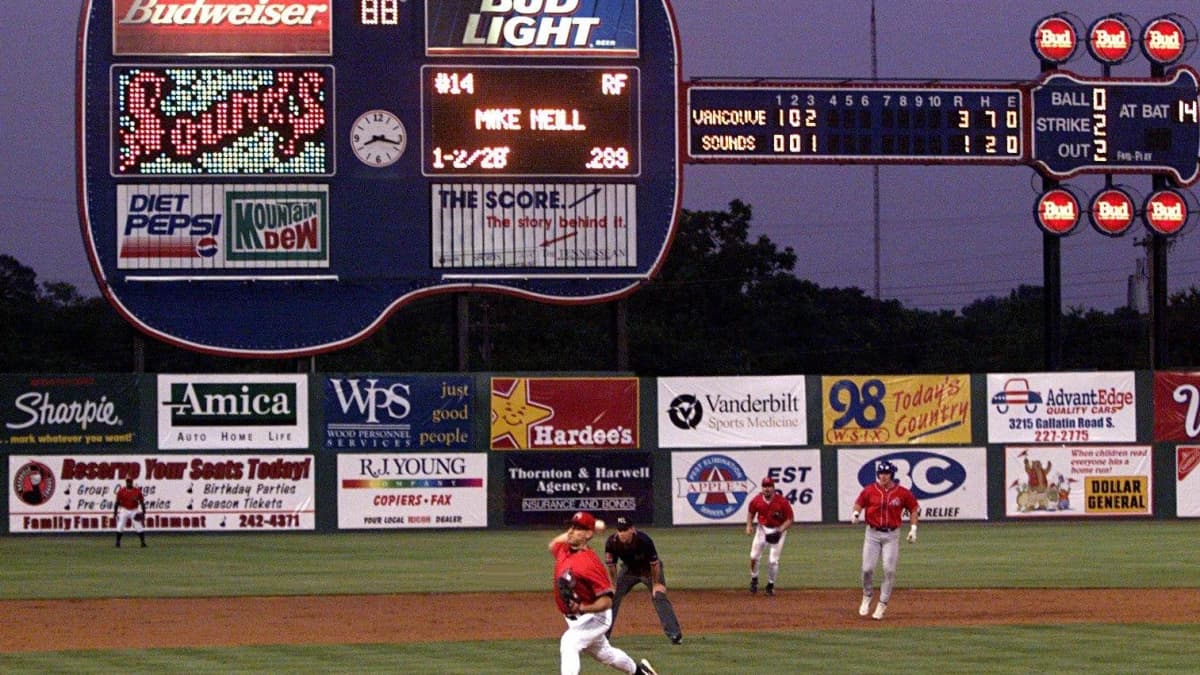 Nashville Sounds starting pitcher Frank Castillo pitches to a Vancouver Canadians batter during the Fourth of July game at Greer Stadium on July 4, 1999. Sounds won 8-5 before a standing-room-only crowd of 12,324, the second largest of the season so far.