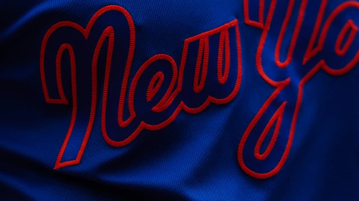 A detailed view of the lettering on a jersey of the New York Mets during the game against the Cincinnati Reds at Great American Ball Park