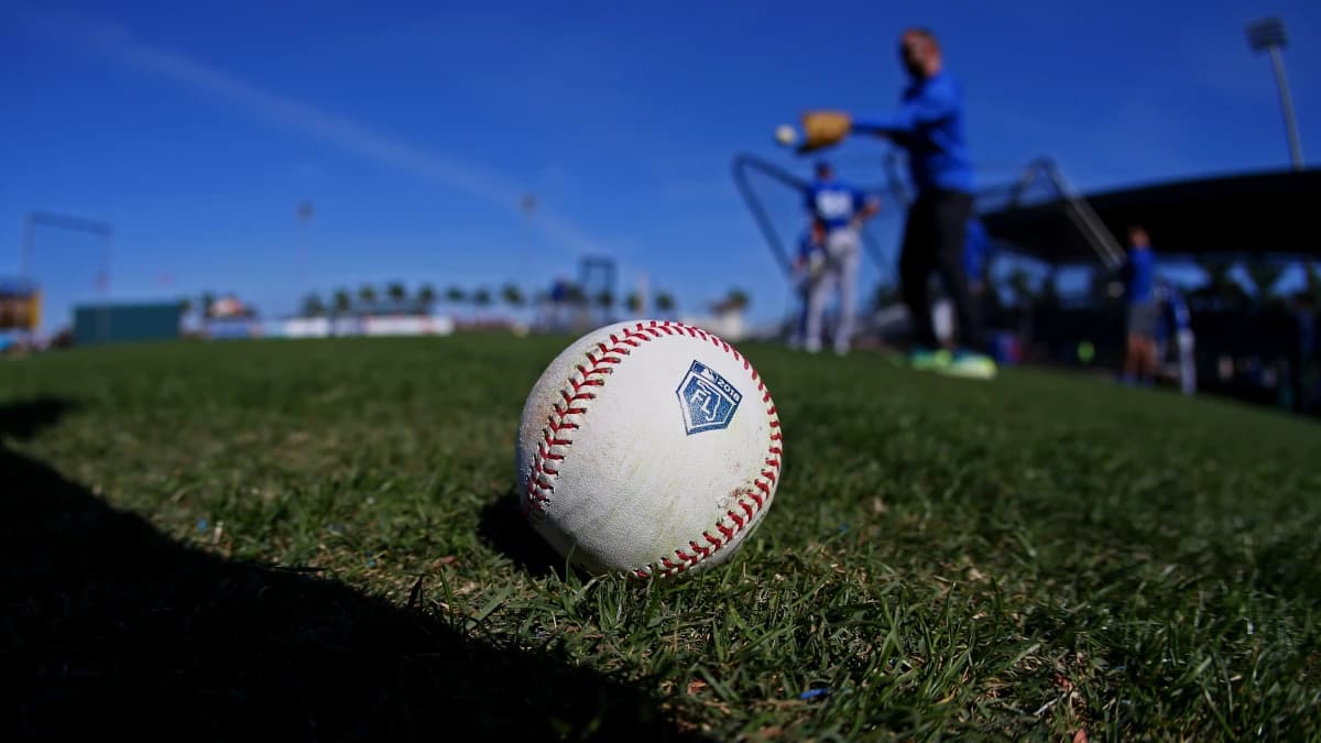 A view of an official Rawlings baseball with the Florida Spring Training logo during batting practice prior to the game of the Toronto Blue Jays against the Pittsburgh Pirates at LECOM Park.