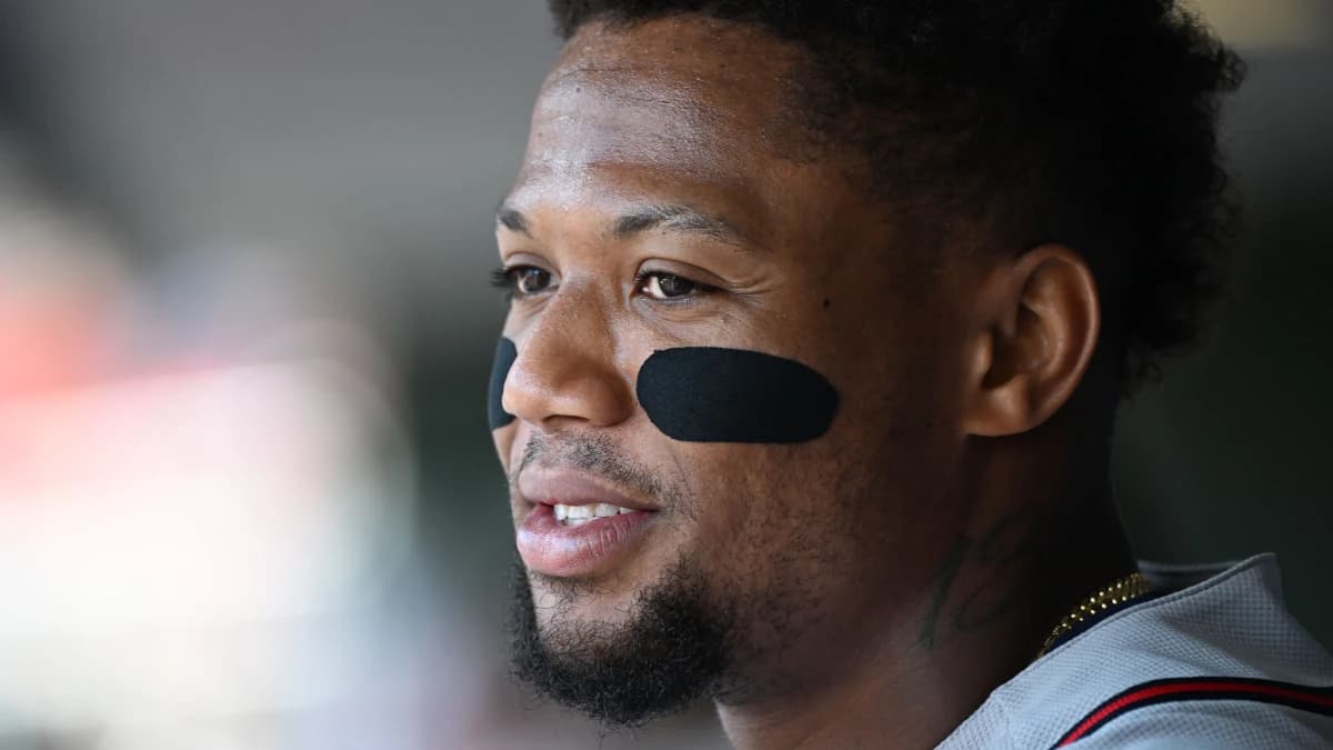 Atlanta Braves outfielder Ronald Acuna Jr. (13) in the dugout against the Philadelphia Phillies at Citizens Bank Park.