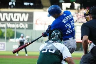 Daulton Varsho hitting against Rockies