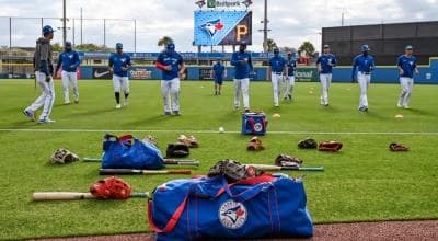 Blue Jays warming up for Spring Training matchup against the Pirates