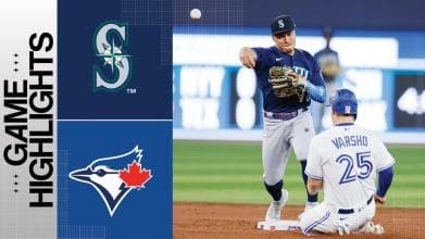 Mariners turning a double play against the Blue Jays.