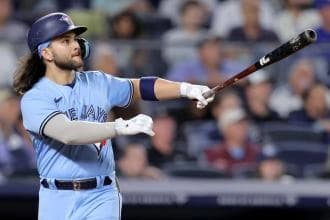 Bichette crushing a homerun at home.
